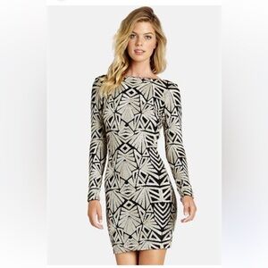 Dress the Population Black and Cream Long Sleeve Dress. SMALL